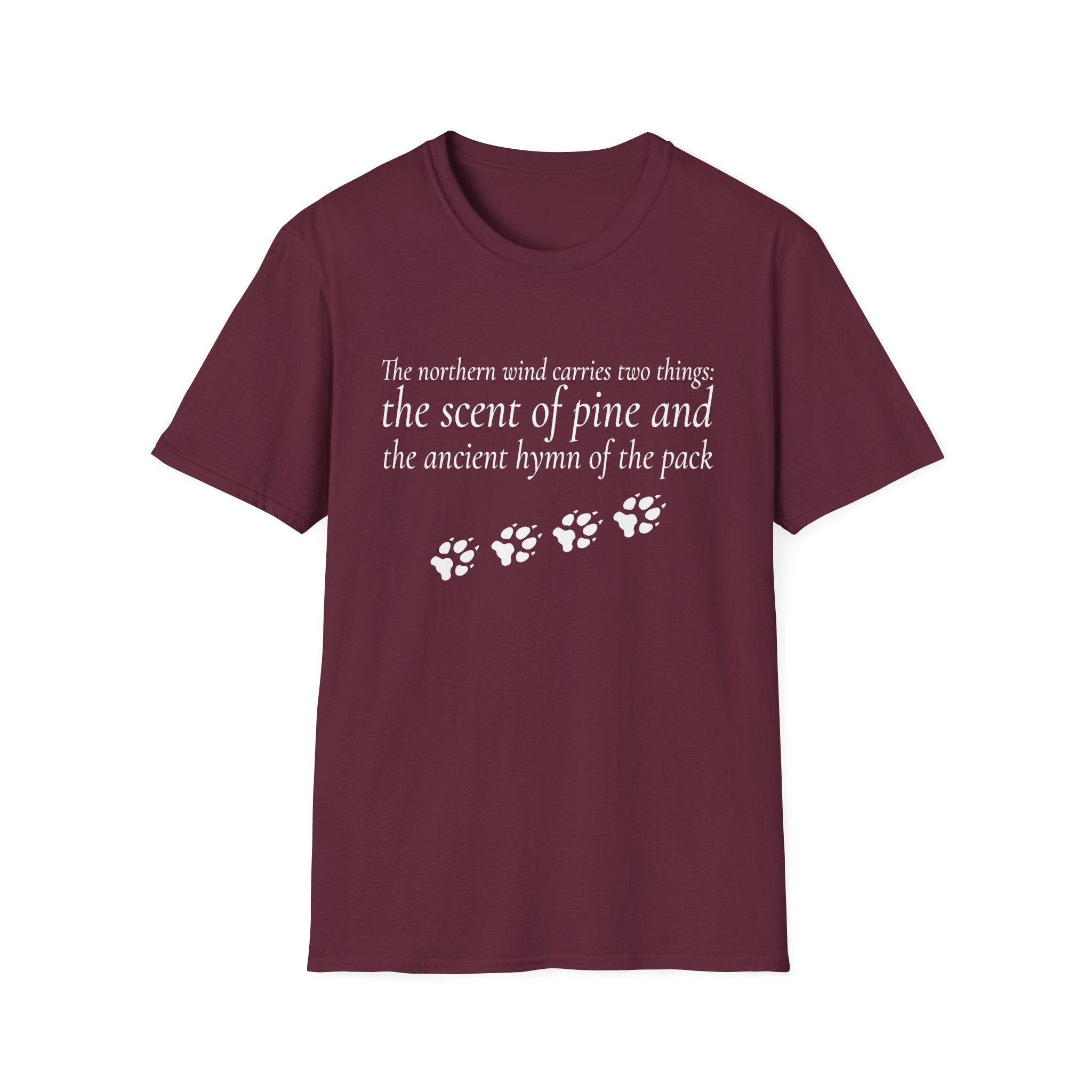 Pine & Pack Wolf Pack Tee — 'The northern wind carries two things' Paw Print Shirt
