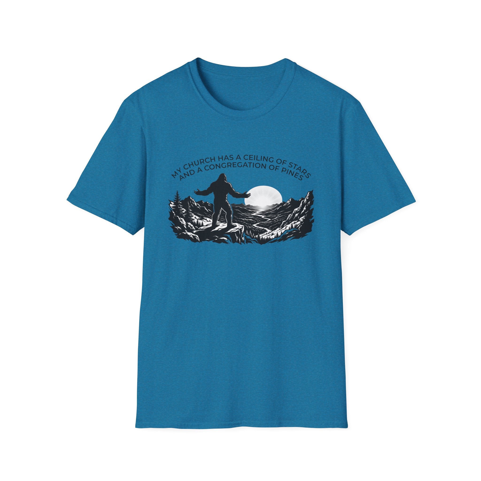 Bigfoot Outdoors Church T-Shirt — "My Church Has a Ceiling of Stars" Scenic Mountain Tee