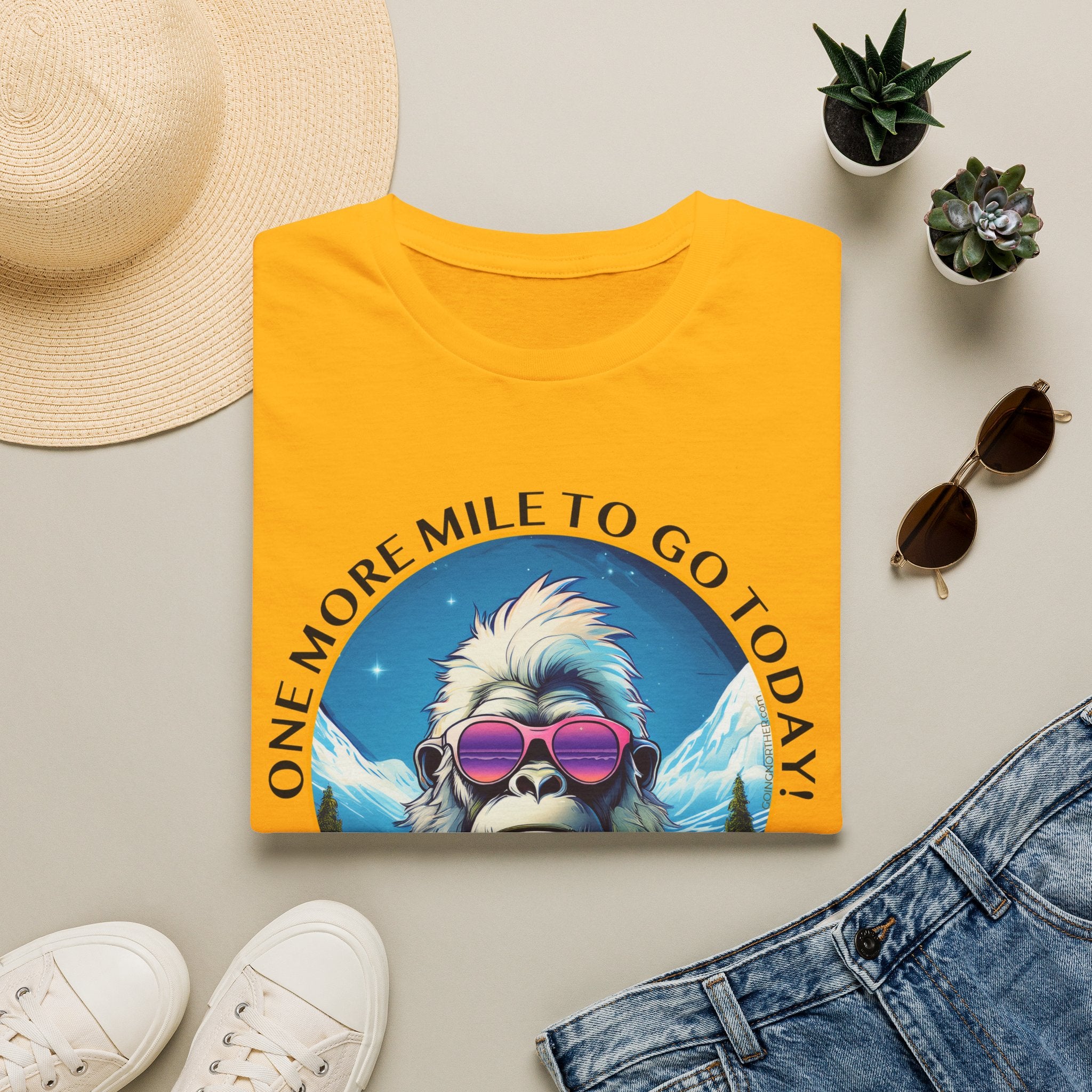 Bigfoot Hiking T-Shirt — "One More Mile To Go Today! - Then Playtime!"