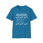 Daily Squatch Texting Codes T-Shirt — Funny Sasquatch Footprint Tee for Bigfoot Fans