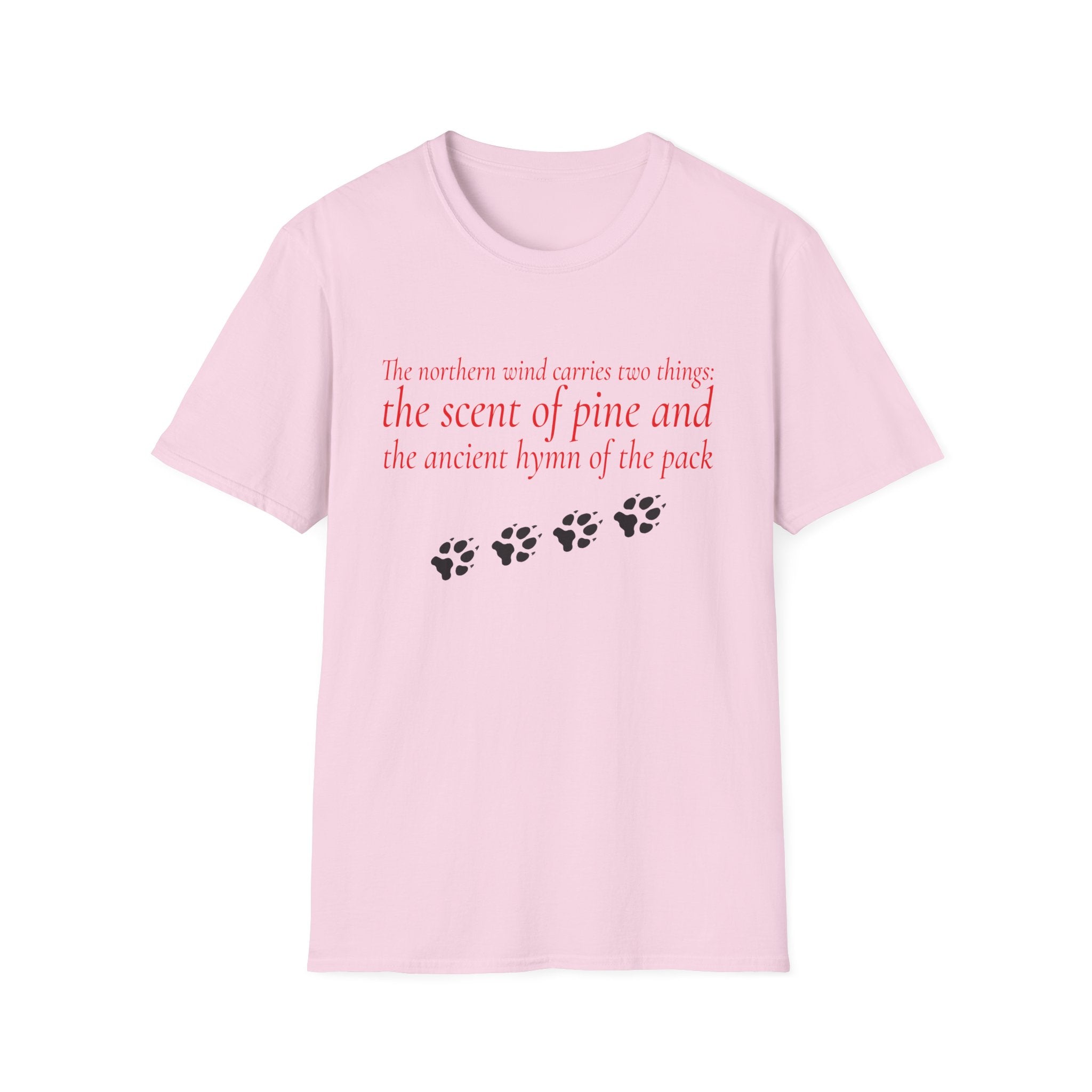 Pine & Pack Wolf Pack Tee — 'The northern wind carries two things' Paw Print Shirt
