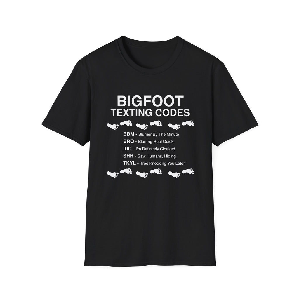 Bigfoot Texting Codes T-Shirt — Funny Sasquatch Emoji Trail Tee