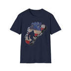 Going Norther Bigfoot T-Shirt — Footprint Silhouette with Distressed Flag & "1776 - 2026 - We The People"