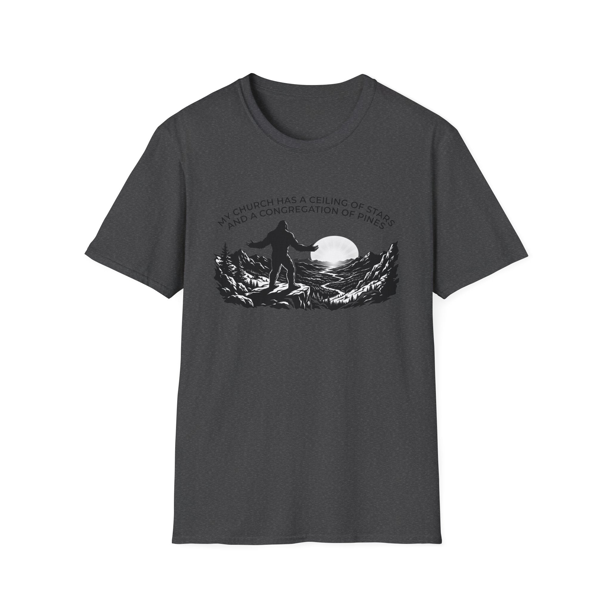 Bigfoot Outdoors Church T-Shirt — "My Church Has a Ceiling of Stars" Scenic Mountain Tee