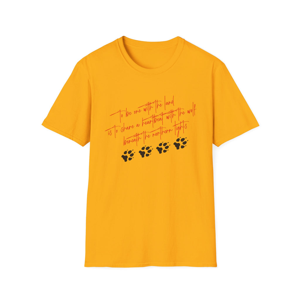 Wolf Paw Graphic T-Shirt — "To Be One with the Land" Script Tee