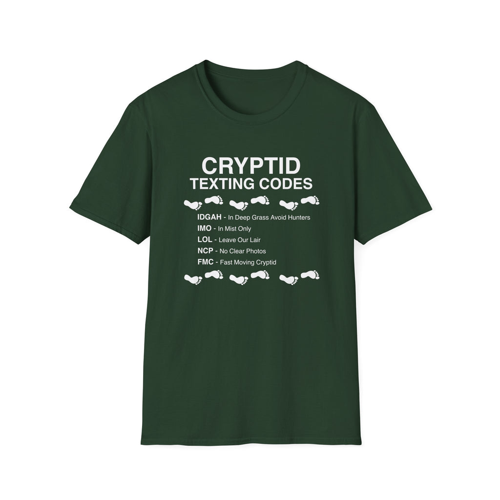 Cryptid Texting Codes T-Shirt — Funny Bigfoot/Nessie Sasquatch Meme Tee for Cryptid Fans