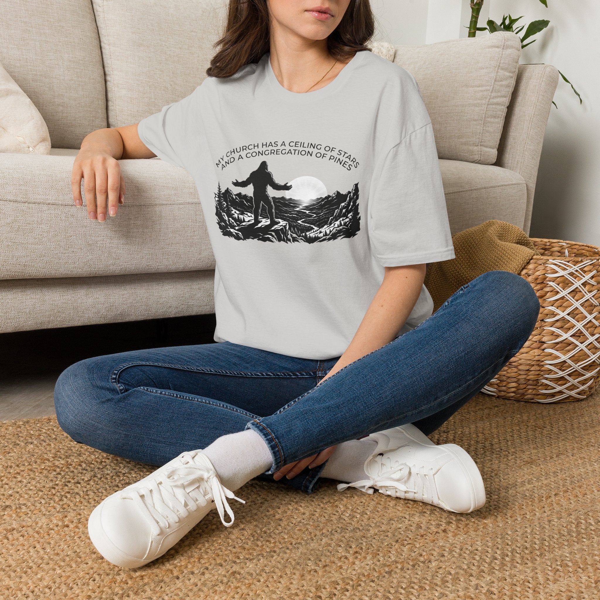 Bigfoot Outdoors Church T-Shirt — "My Church Has a Ceiling of Stars" Scenic Mountain Tee