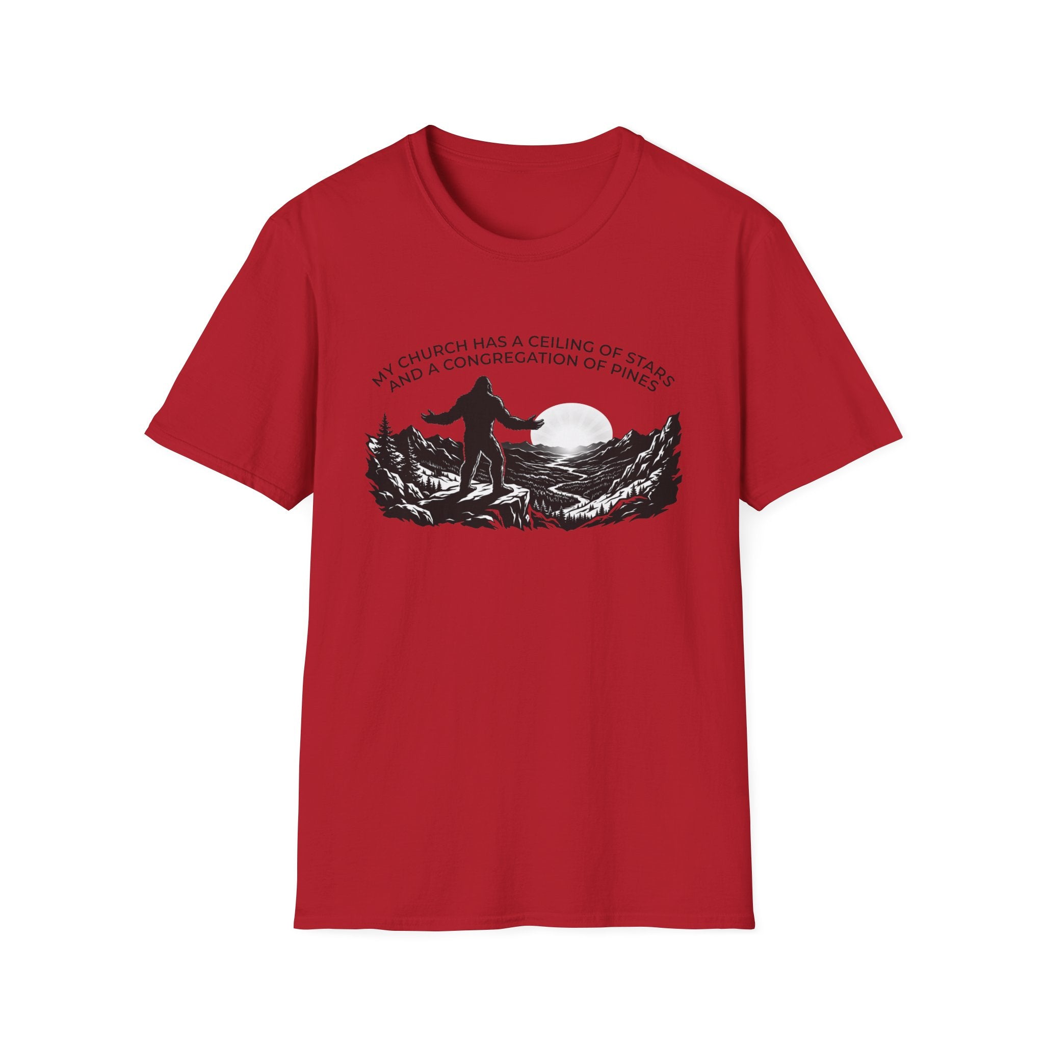 Bigfoot Outdoors Church T-Shirt — "My Church Has a Ceiling of Stars" Scenic Mountain Tee