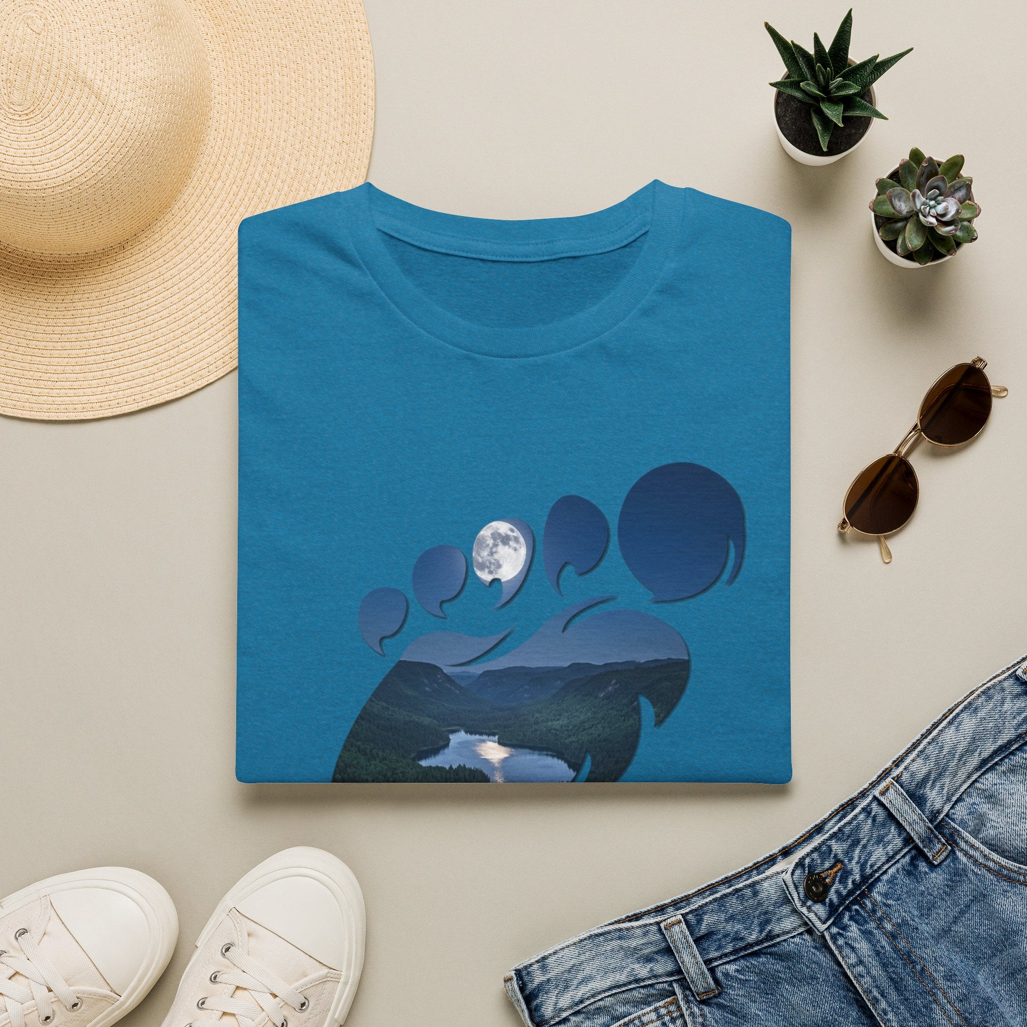 Bigfoot Footprint 'Believe!' Tee — Moonlit Northern Lake Graphic T-Shirt