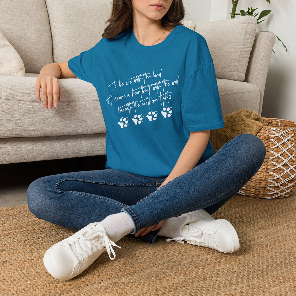 Wolf Paw Graphic T-Shirt — "To Be One with the Land" Script Tee