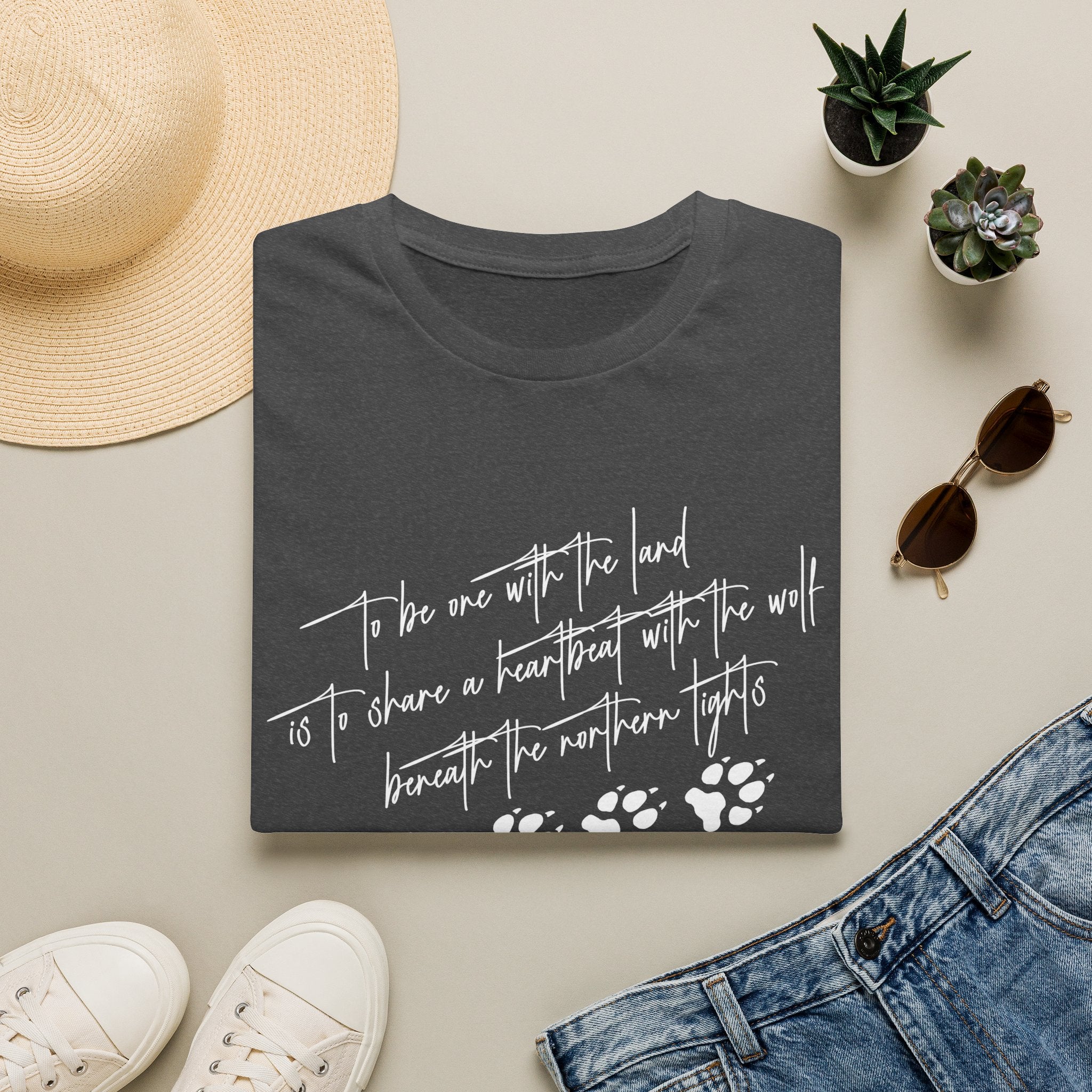 Wolf Paw Graphic T-Shirt — "To Be One with the Land" Script Tee