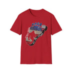 Going Norther Bigfoot T-Shirt — Footprint Silhouette with Distressed Flag & "1776 - 2026 - We The People"