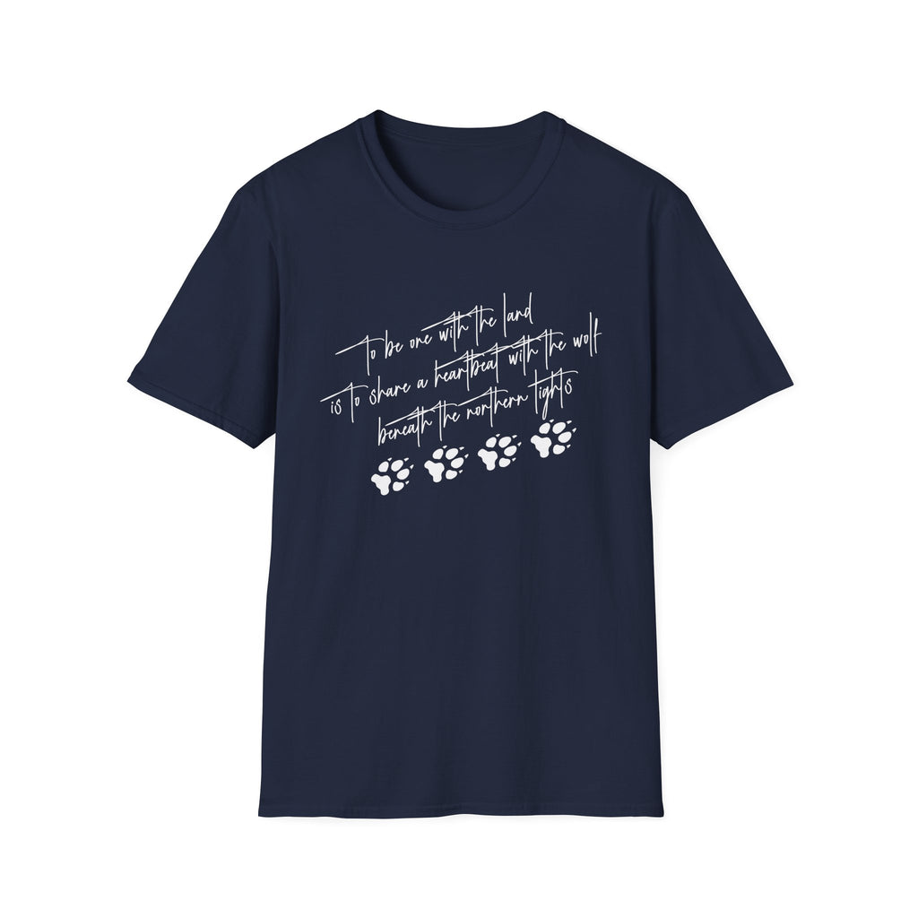 Wolf Paw Graphic T-Shirt — "To Be One with the Land" Script Tee