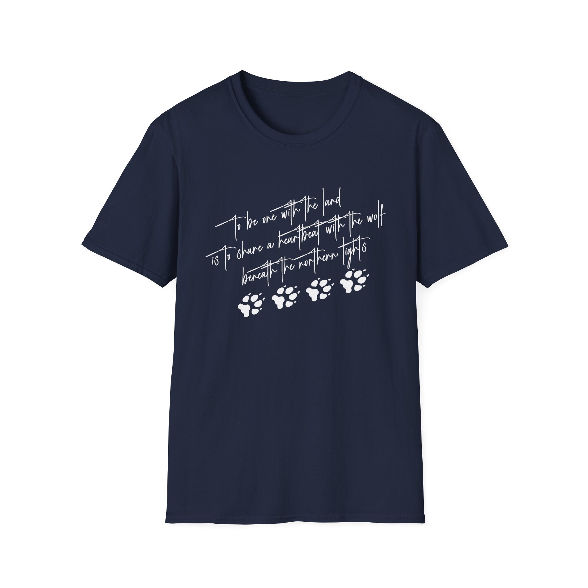 Wolf Paw Graphic T-Shirt — "To Be One with the Land" Script Tee