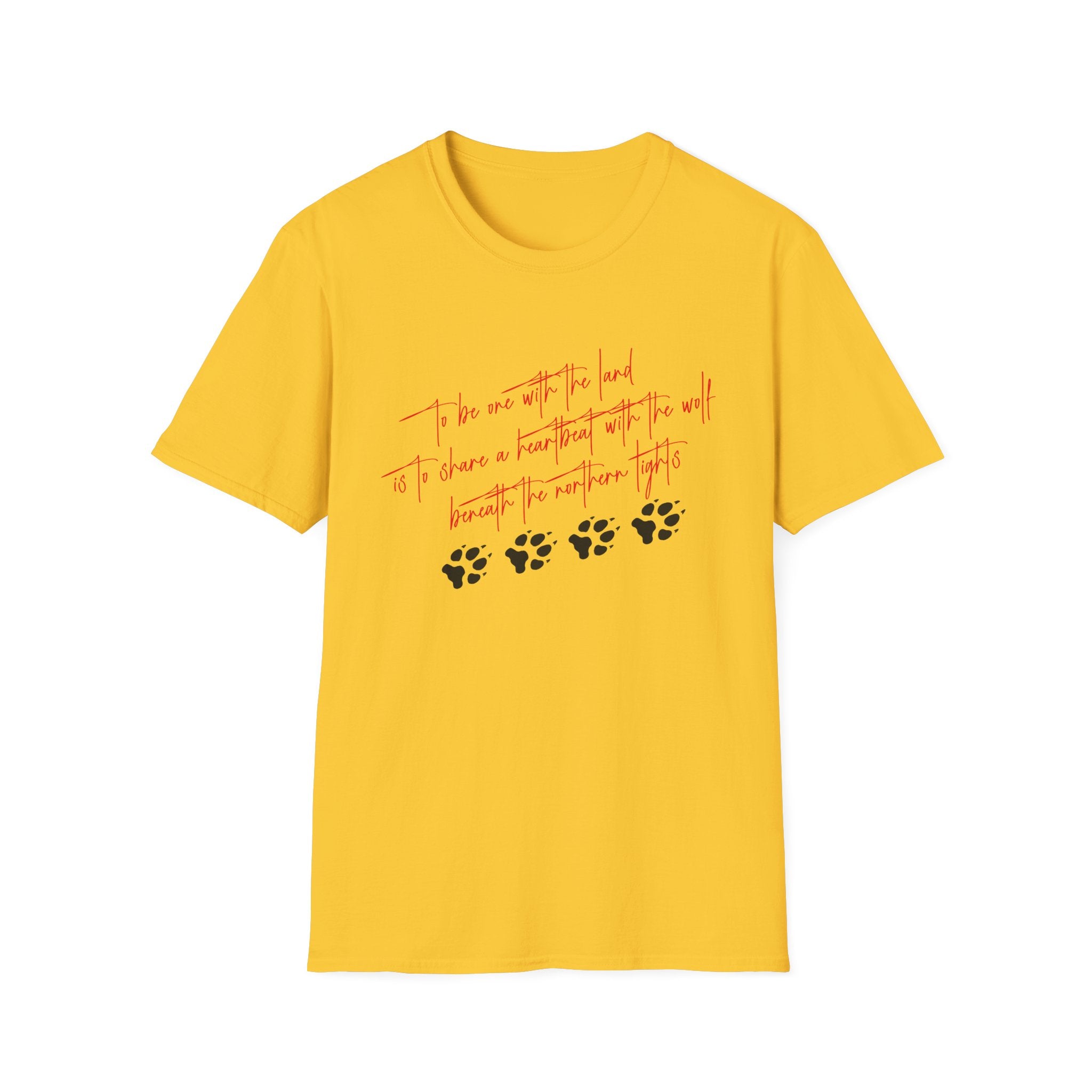 Wolf Paw Graphic T-Shirt — "To Be One with the Land" Script Tee