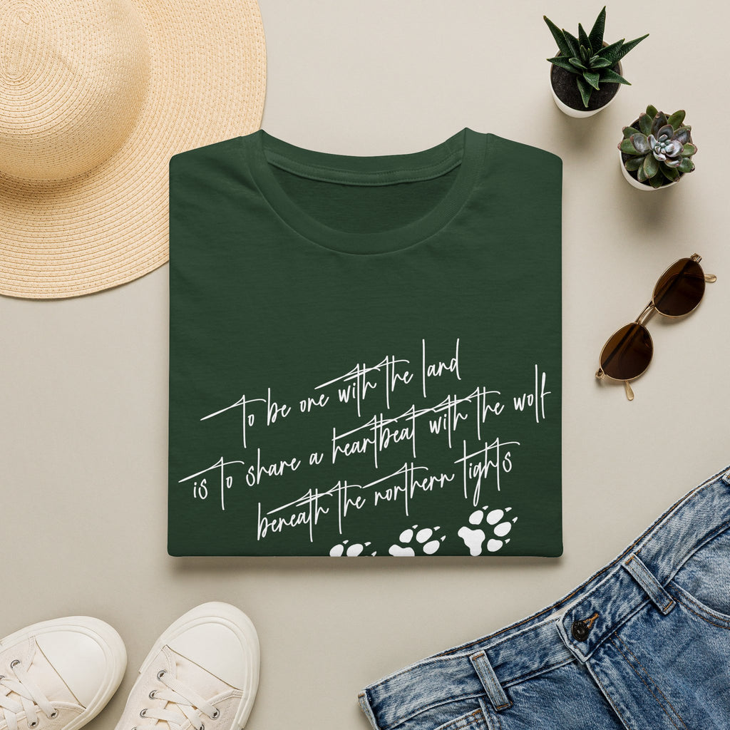 Wolf Paw Graphic T-Shirt — "To Be One with the Land" Script Tee