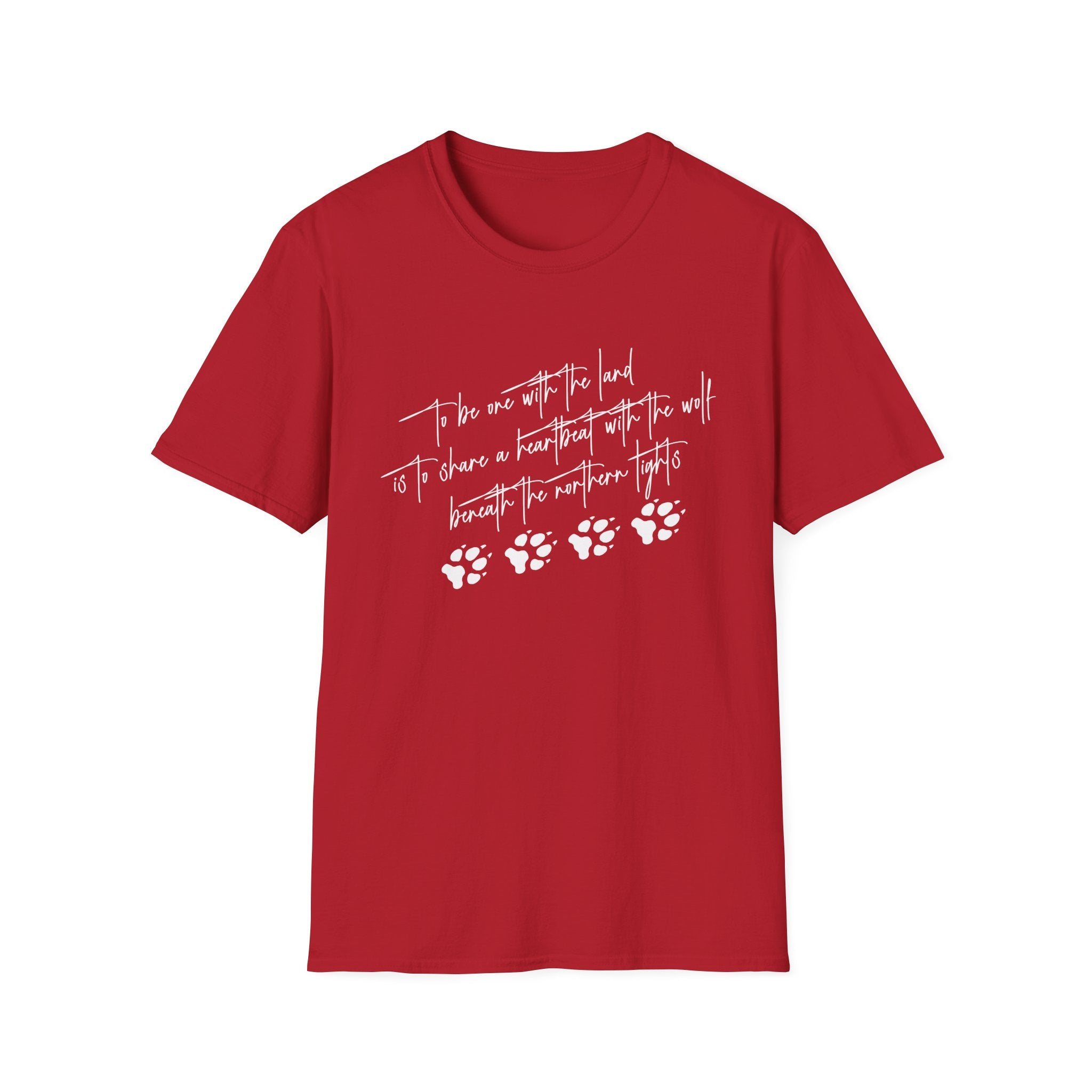 Wolf Paw Graphic T-Shirt — "To Be One with the Land" Script Tee