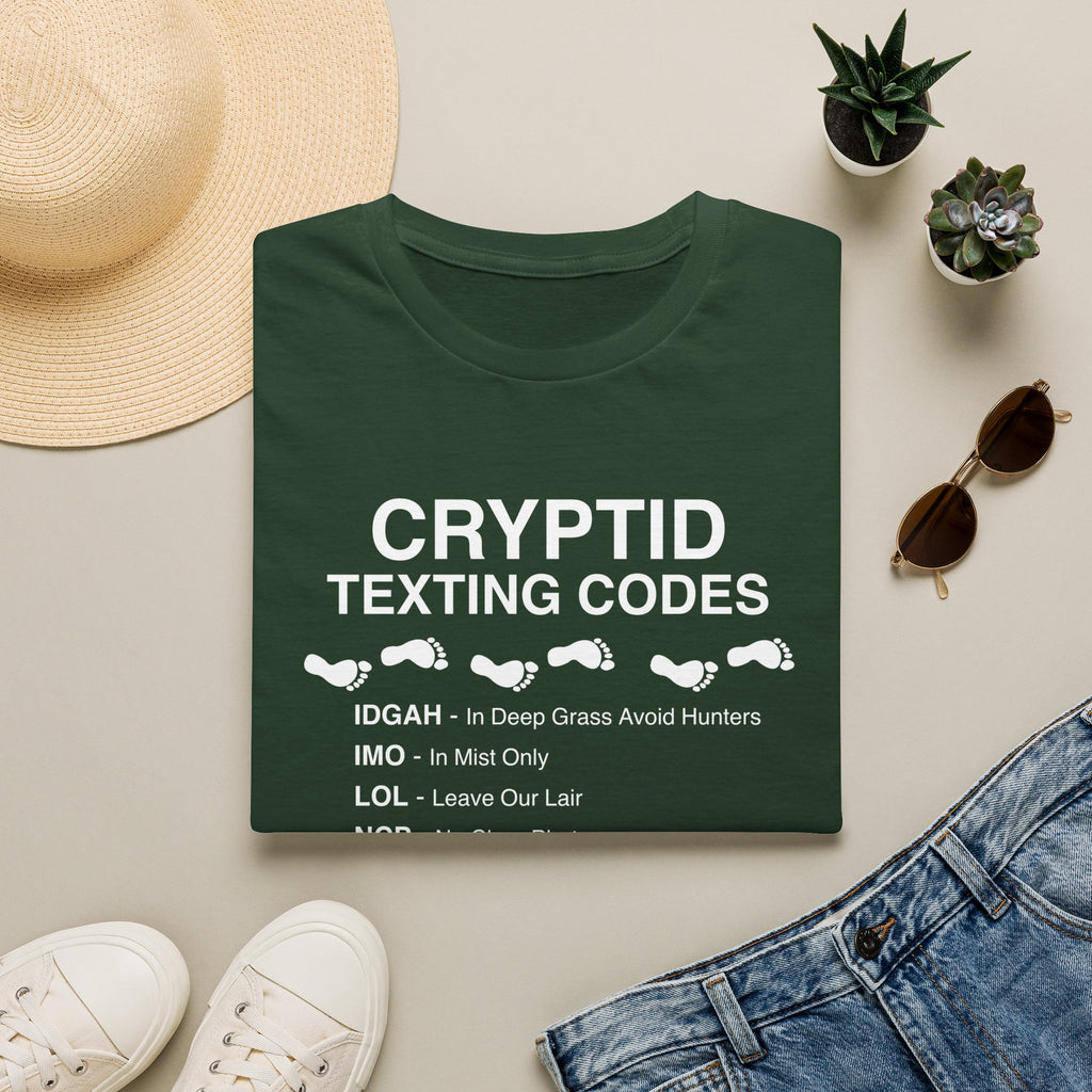 Cryptid Texting Codes T-Shirt — Funny Bigfoot/Nessie Sasquatch Meme Tee for Cryptid Fans