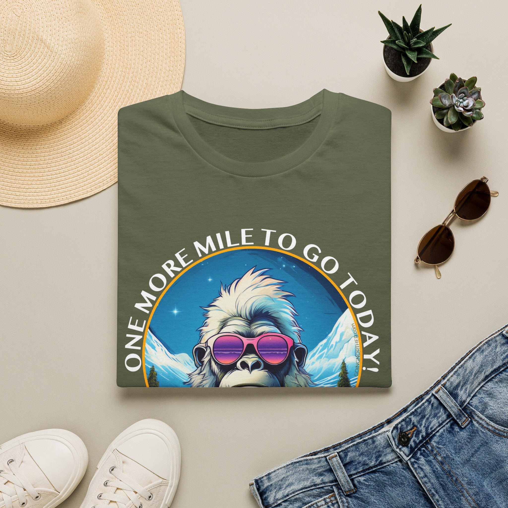 Bigfoot Hiking T-Shirt — "One More Mile To Go Today! - Then Playtime!"