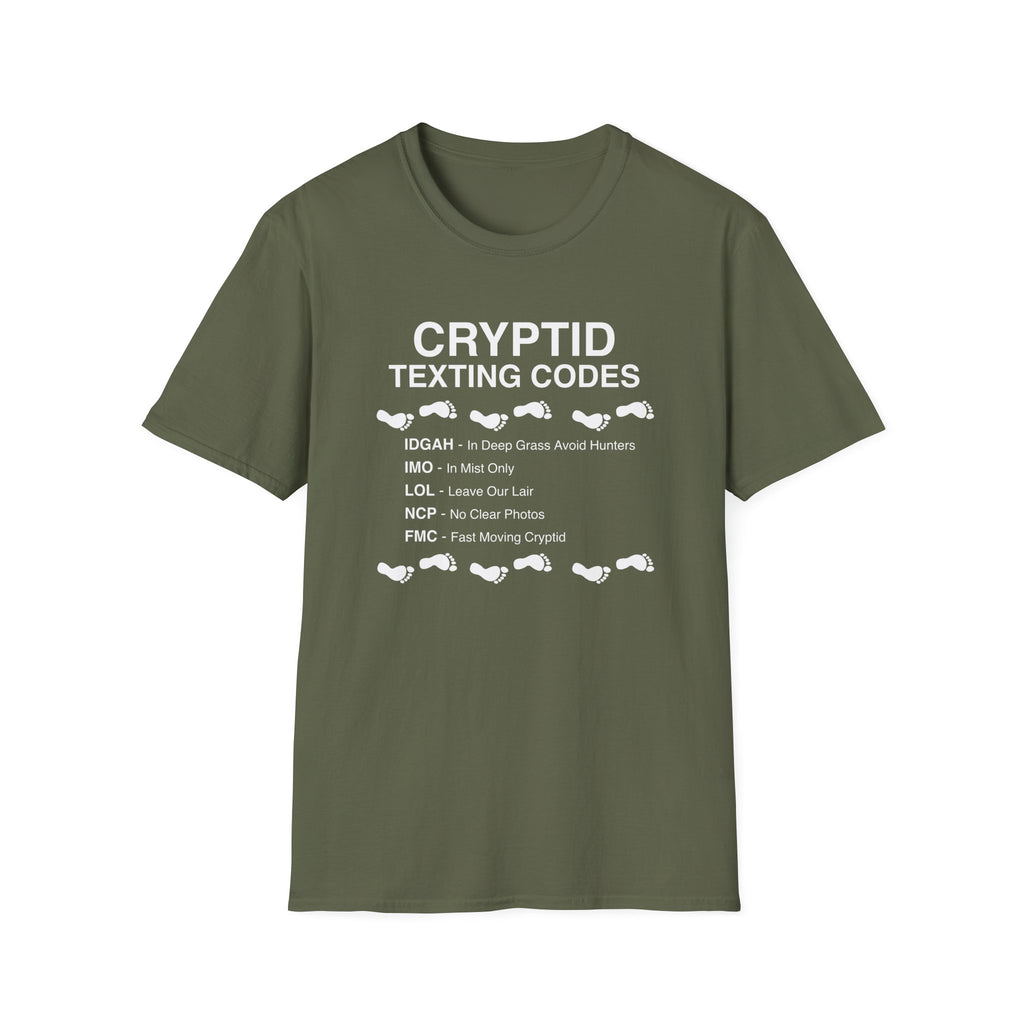 Cryptid Texting Codes T-Shirt — Funny Bigfoot/Nessie Sasquatch Meme Tee for Cryptid Fans