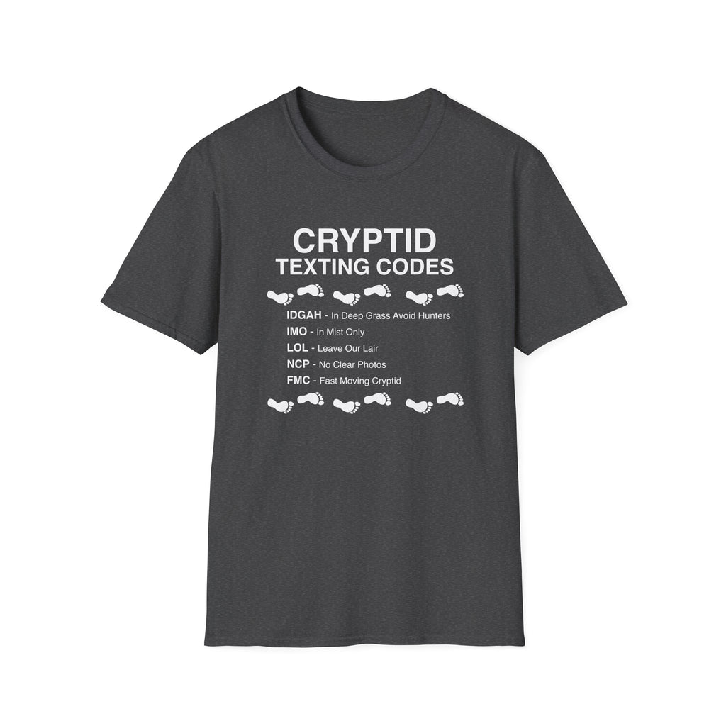 Cryptid Texting Codes T-Shirt — Funny Bigfoot/Nessie Sasquatch Meme Tee for Cryptid Fans