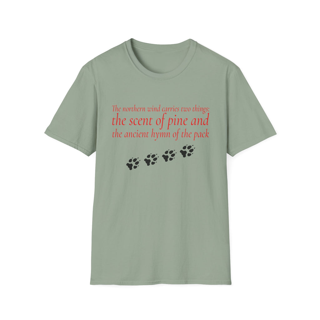 Pine & Pack Wolf Pack Tee — 'The northern wind carries two things' Paw Print Shirt