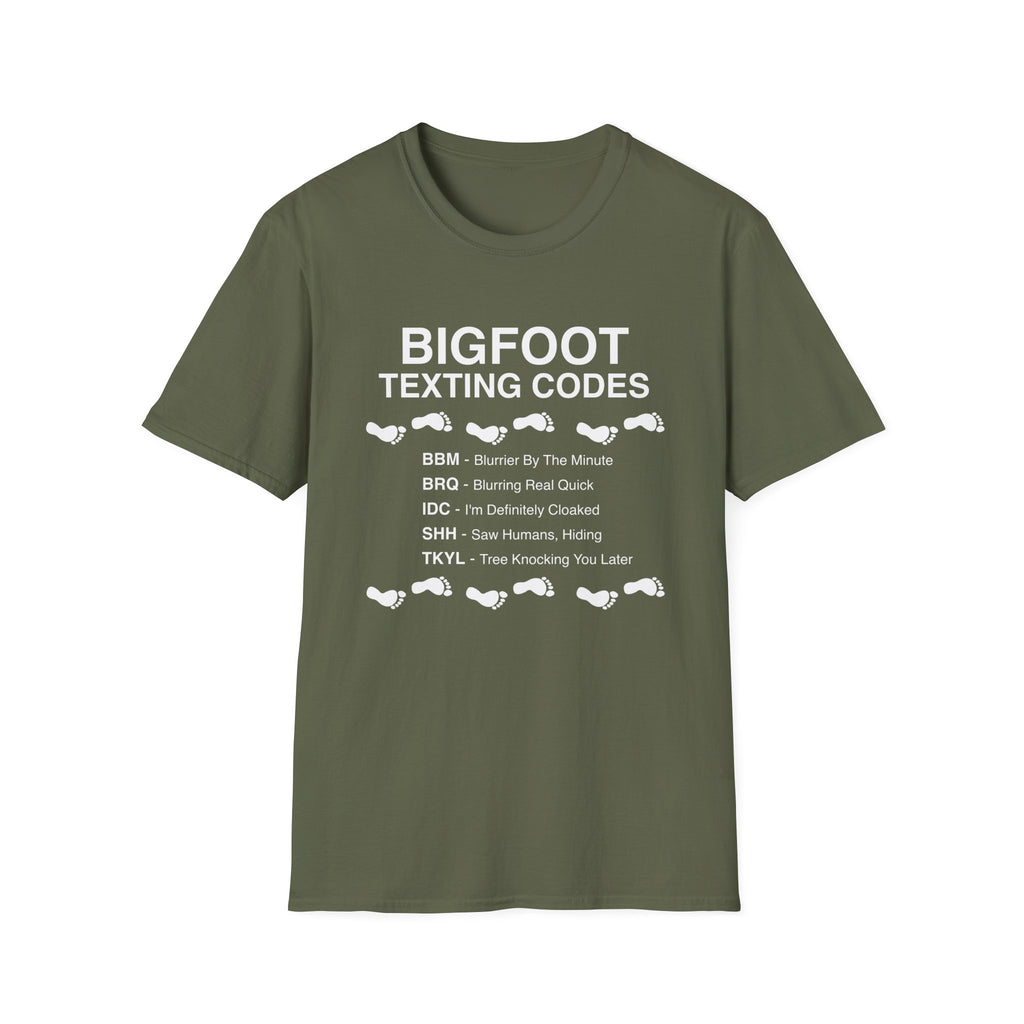 Bigfoot Texting Codes T-Shirt — Funny Sasquatch Emoji Trail Tee
