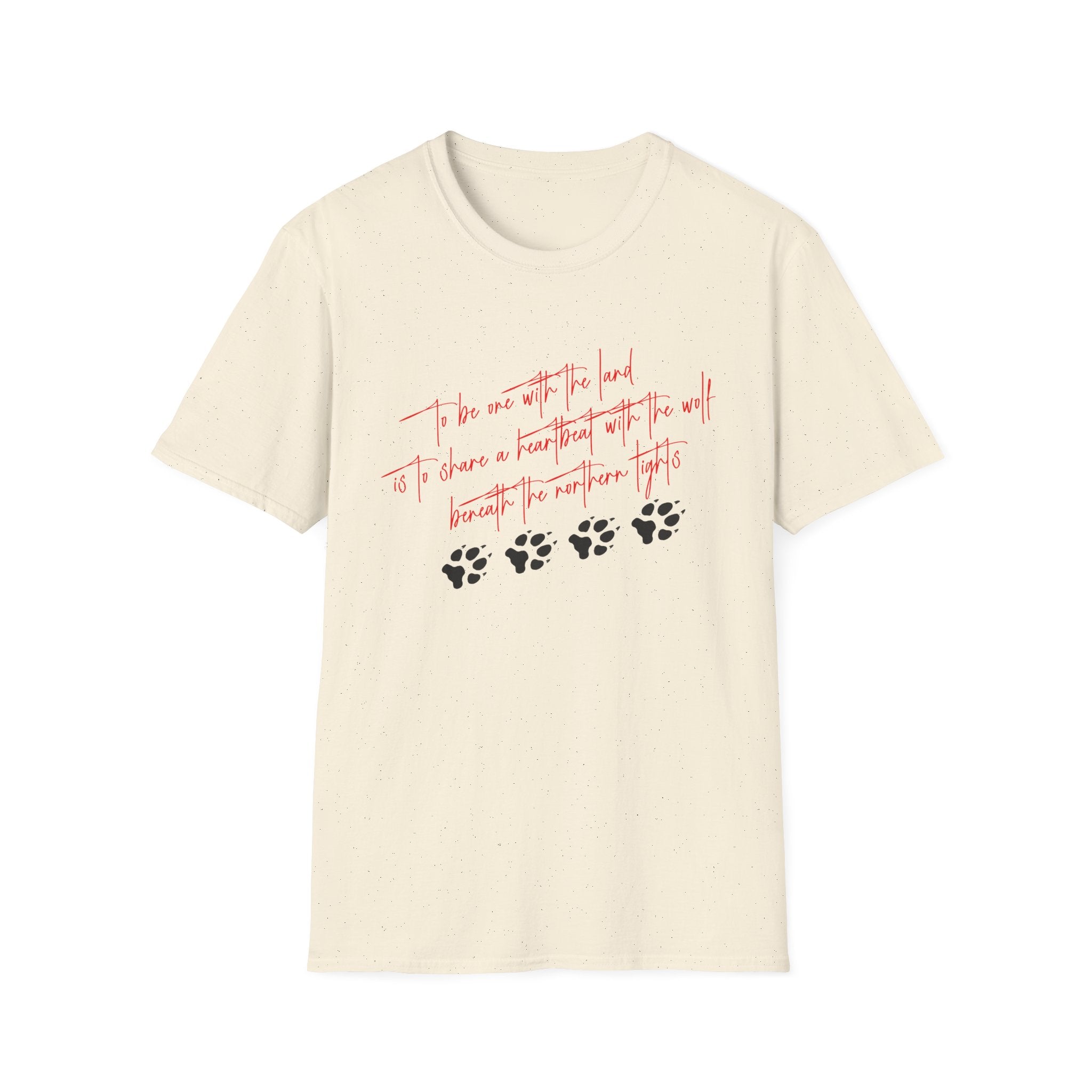 Wolf Paw Graphic T-Shirt — "To Be One with the Land" Script Tee