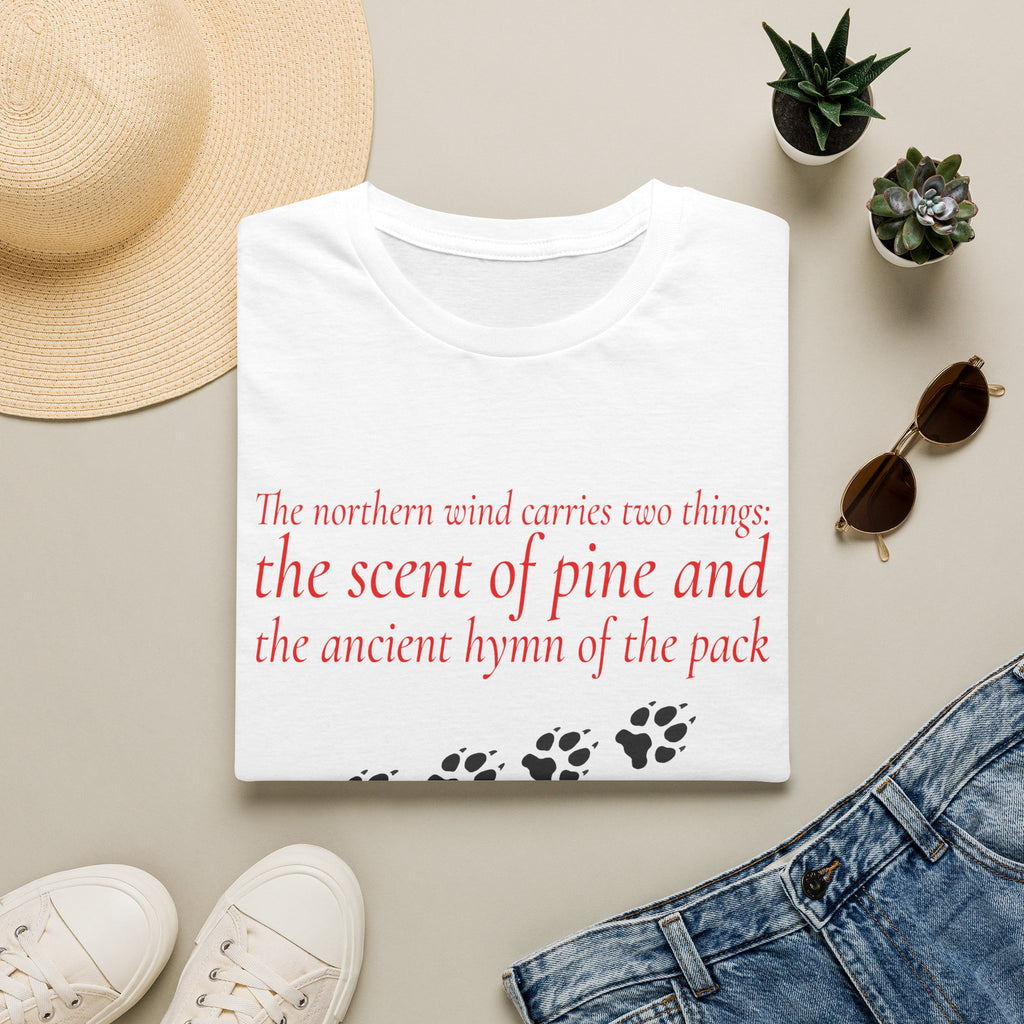 Pine & Pack Wolf Pack Tee — 'The northern wind carries two things' Paw Print Shirt