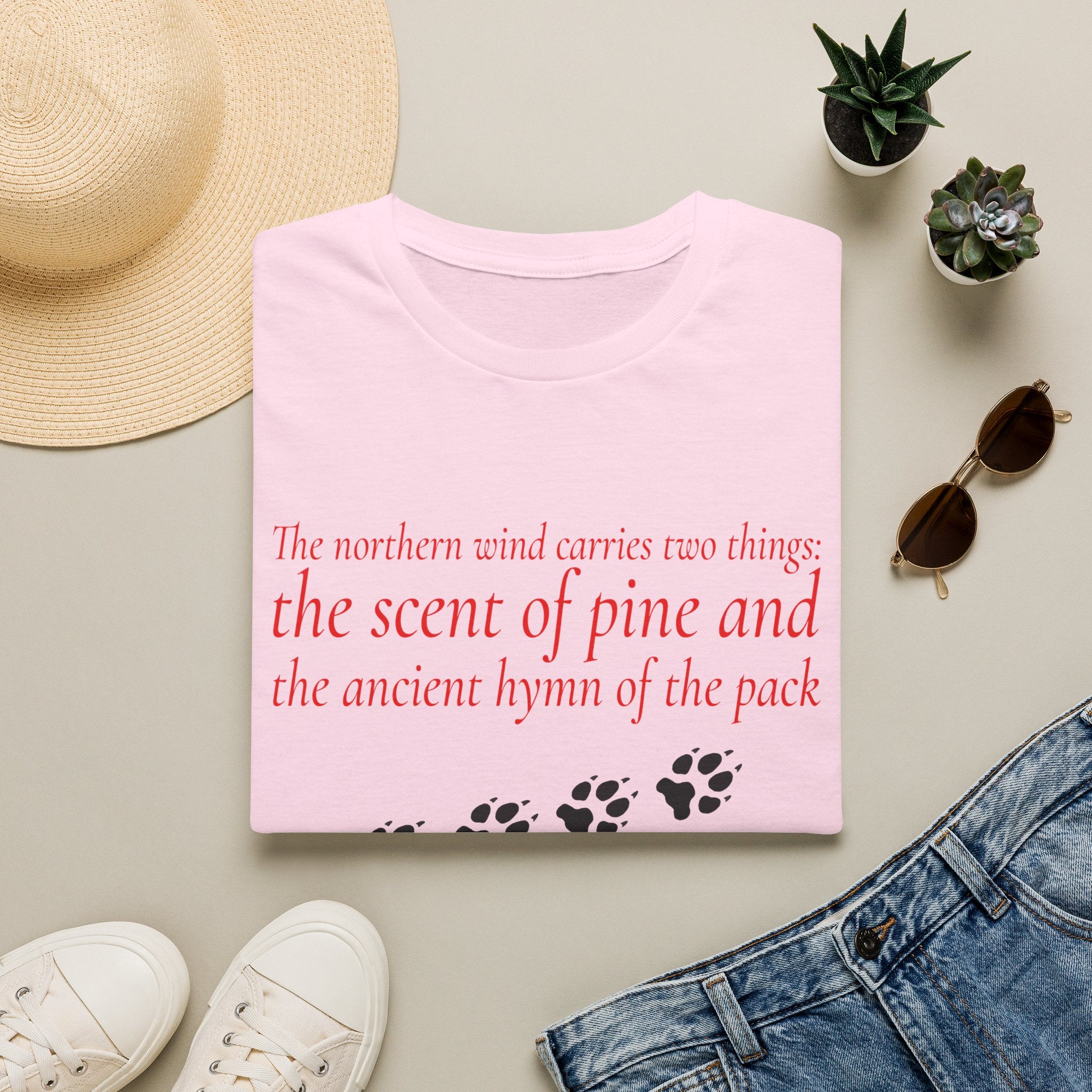 Pine & Pack Wolf Pack Tee — 'The northern wind carries two things' Paw Print Shirt