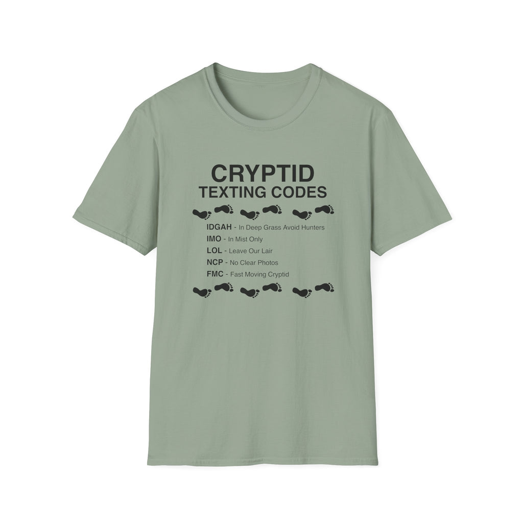 Cryptid Texting Codes T-Shirt — Funny Bigfoot/Nessie Sasquatch Meme Tee for Cryptid Fans