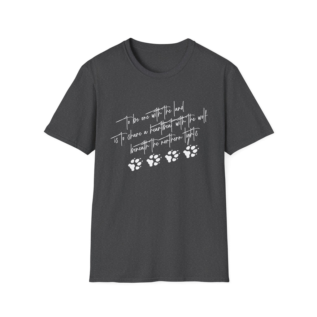 Wolf Paw Graphic T-Shirt — "To Be One with the Land" Script Tee