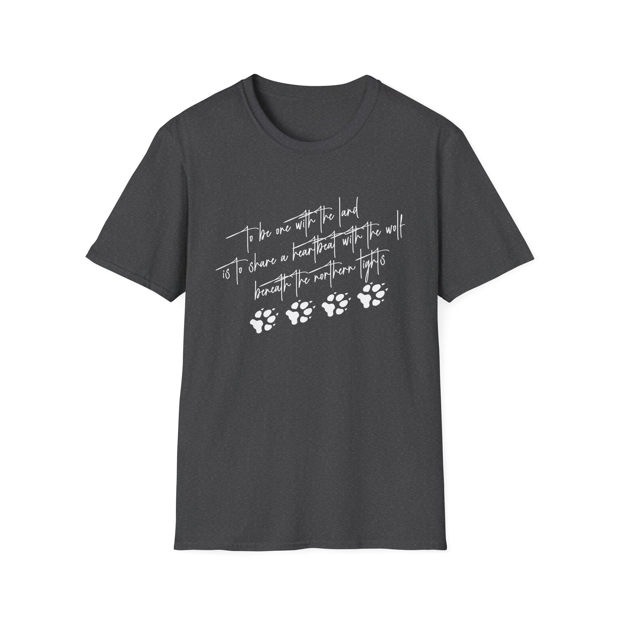 Wolf Paw Graphic T-Shirt — "To Be One with the Land" Script Tee