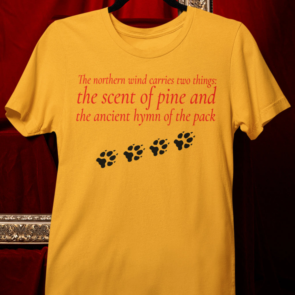 Pine & Pack Wolf Pack Tee — 'The northern wind carries two things' Paw Print Shirt