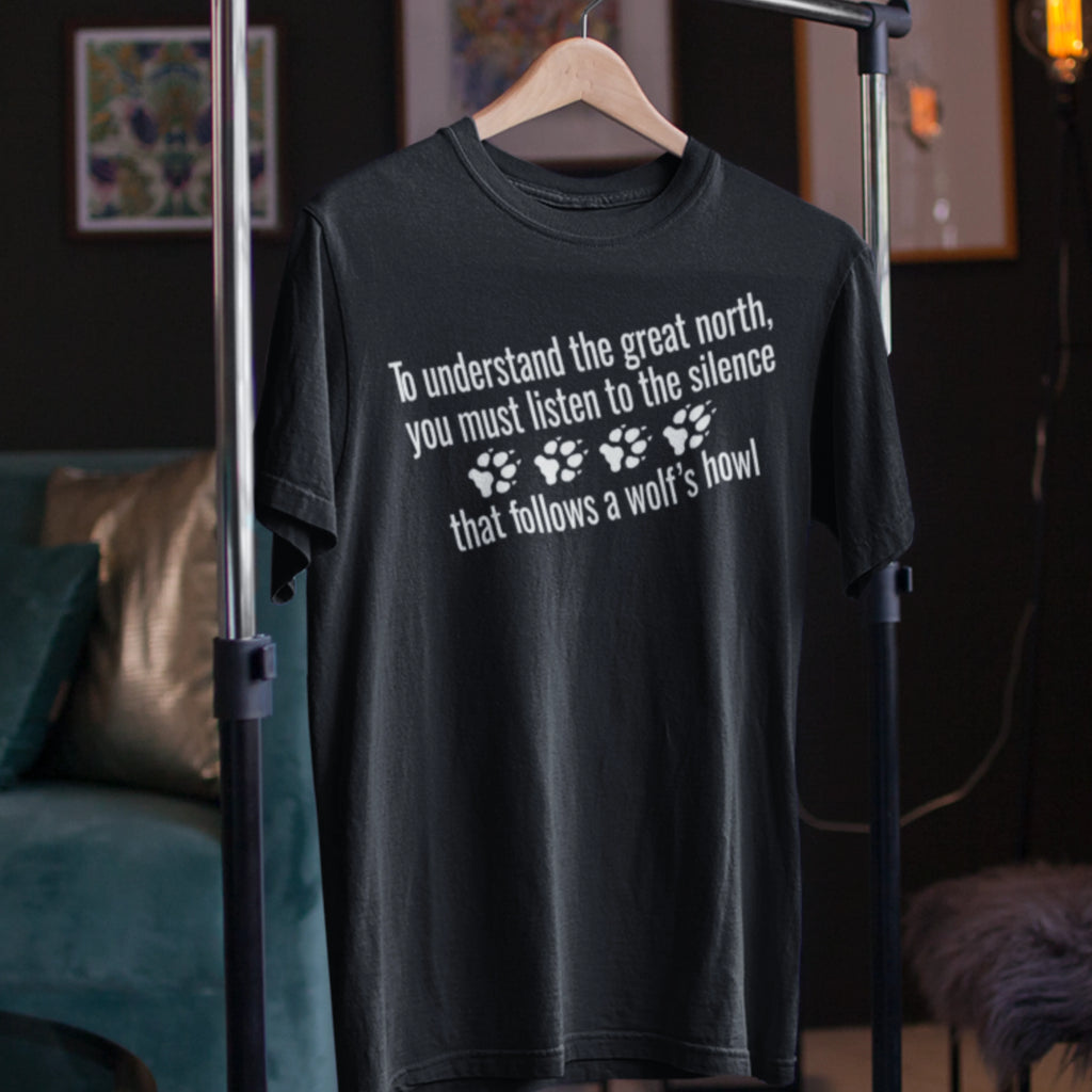 Wolf Paw Print T-Shirt – "To Be One With The Land Is To Share A Heartbeat With The Wolf"